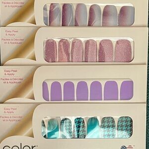 Color Street Press-On Nails - Sparkling Mauve, Solid Purple, Teal Houndstooth
